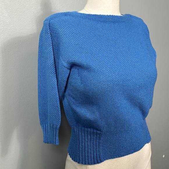 Vintage Ami Blue Boat Neck Mid-length sleeve knit top size small - Picture 7 of 12